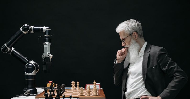 AI Challenges - Elderly Man Thinking while Looking at a Chessboard